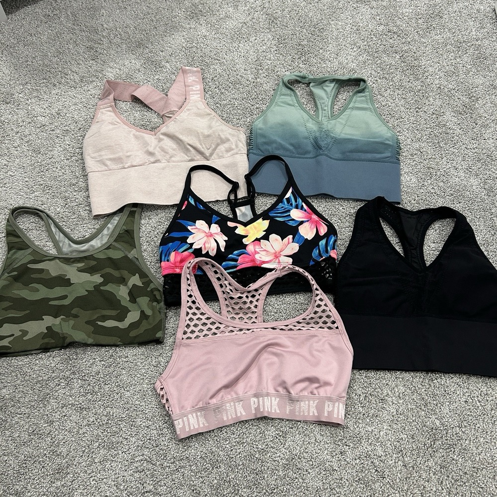 Victorias Secret Sport PINK Lot of 6 Women's Sports Bra Bralette Tops Size Small